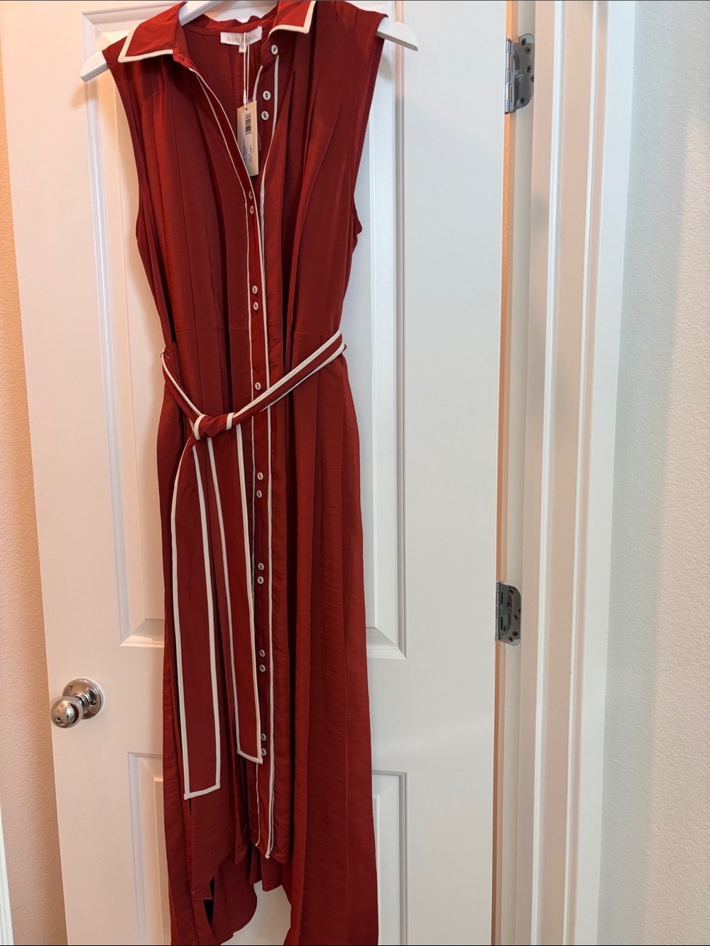 Ramy Brook Rust Midi Shirt Dress with Cream Trim - Picture 3 of 5